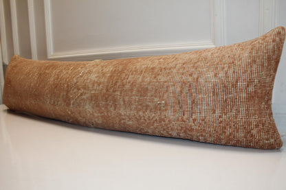 Vintage Turkish Rug Bench Pillow 12x48 – Warm Clay Distressed Lumbar for Long Sculptural Seating