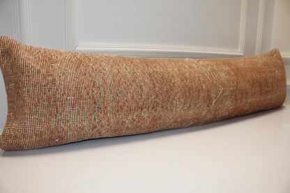 Vintage Turkish Rug Bench Pillow 12x48 – Warm Clay Distressed Lumbar for Long Sculptural Seating