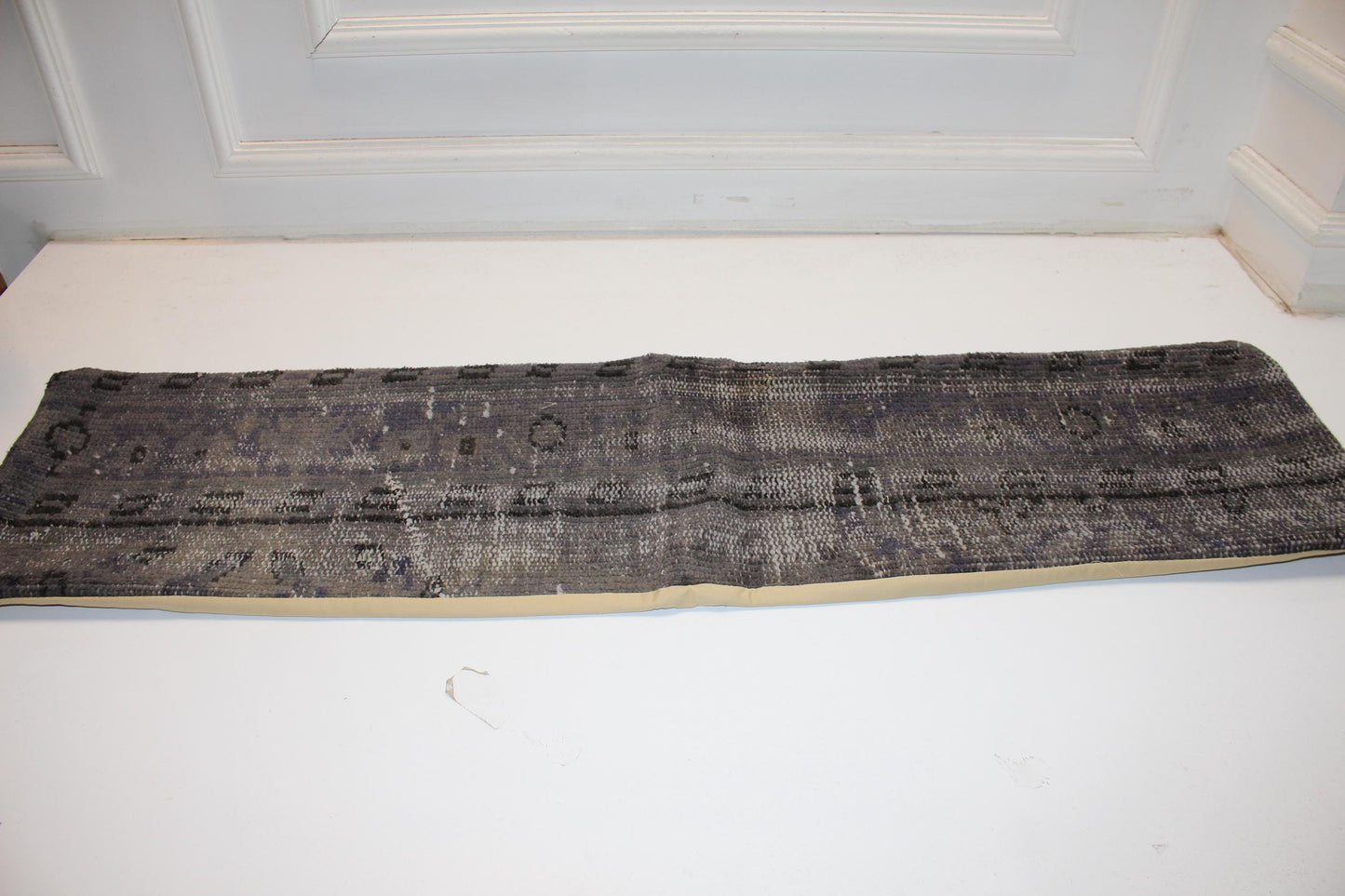 Charcoal Gray Vintage Turkish Rug Bench Pillow, Long Lumbar Cushion for Sofa 12X48
