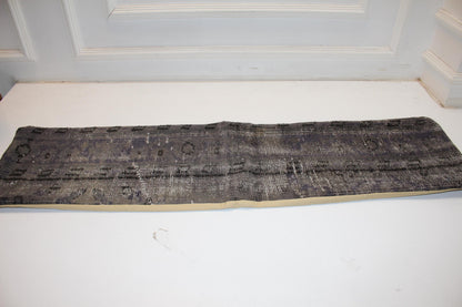 Charcoal Gray Vintage Turkish Rug Bench Pillow, Long Lumbar Cushion for Sofa 12X48