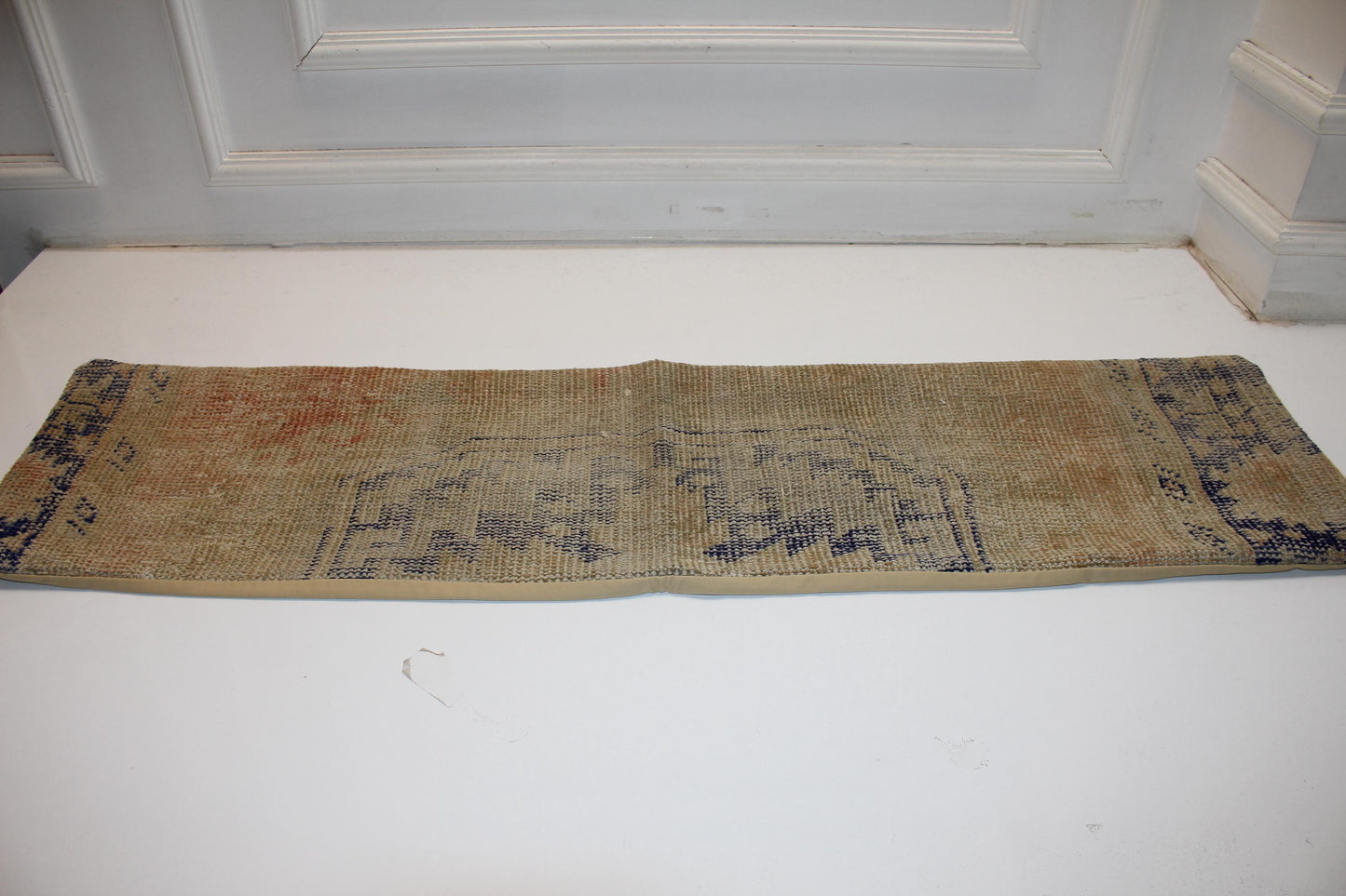 Soft Beige Vintage Turkish Rug Bench Pillow, Muted Sand Long Lumbar Cushion 12X48