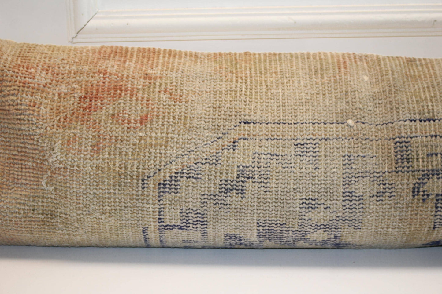Soft Beige Vintage Turkish Rug Bench Pillow, Muted Sand Long Lumbar Cushion 12X48