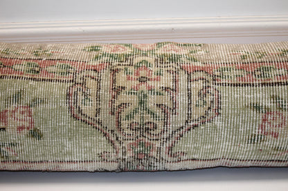 Muted Green Pink Long Lumbar Cushion, Elegant Botanical Sofa Pillow 12X48