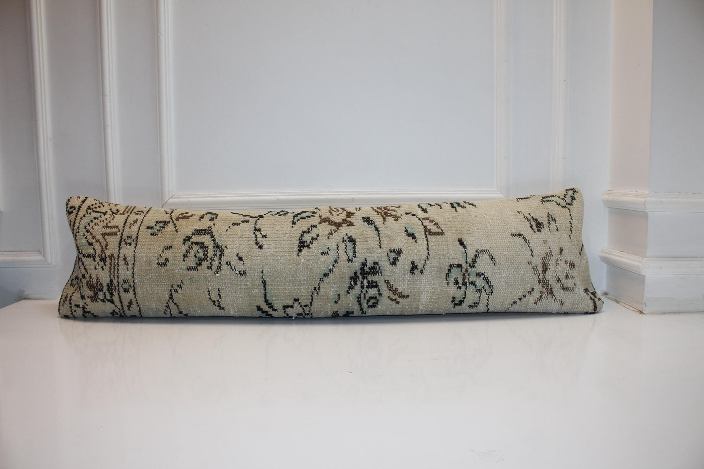 Handmade Turkish Kilim Bench Pillow, Neutral Beige Lumbar Cushion