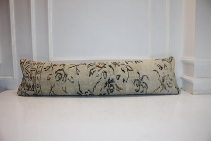 Handmade Turkish Kilim Bench Pillow, Neutral Beige Lumbar Cushion