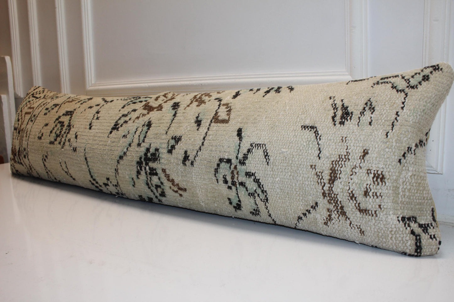 Handmade Turkish Kilim Bench Pillow, Neutral Beige Lumbar Cushion