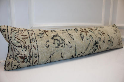 Handmade Turkish Kilim Bench Pillow, Neutral Beige Lumbar Cushion