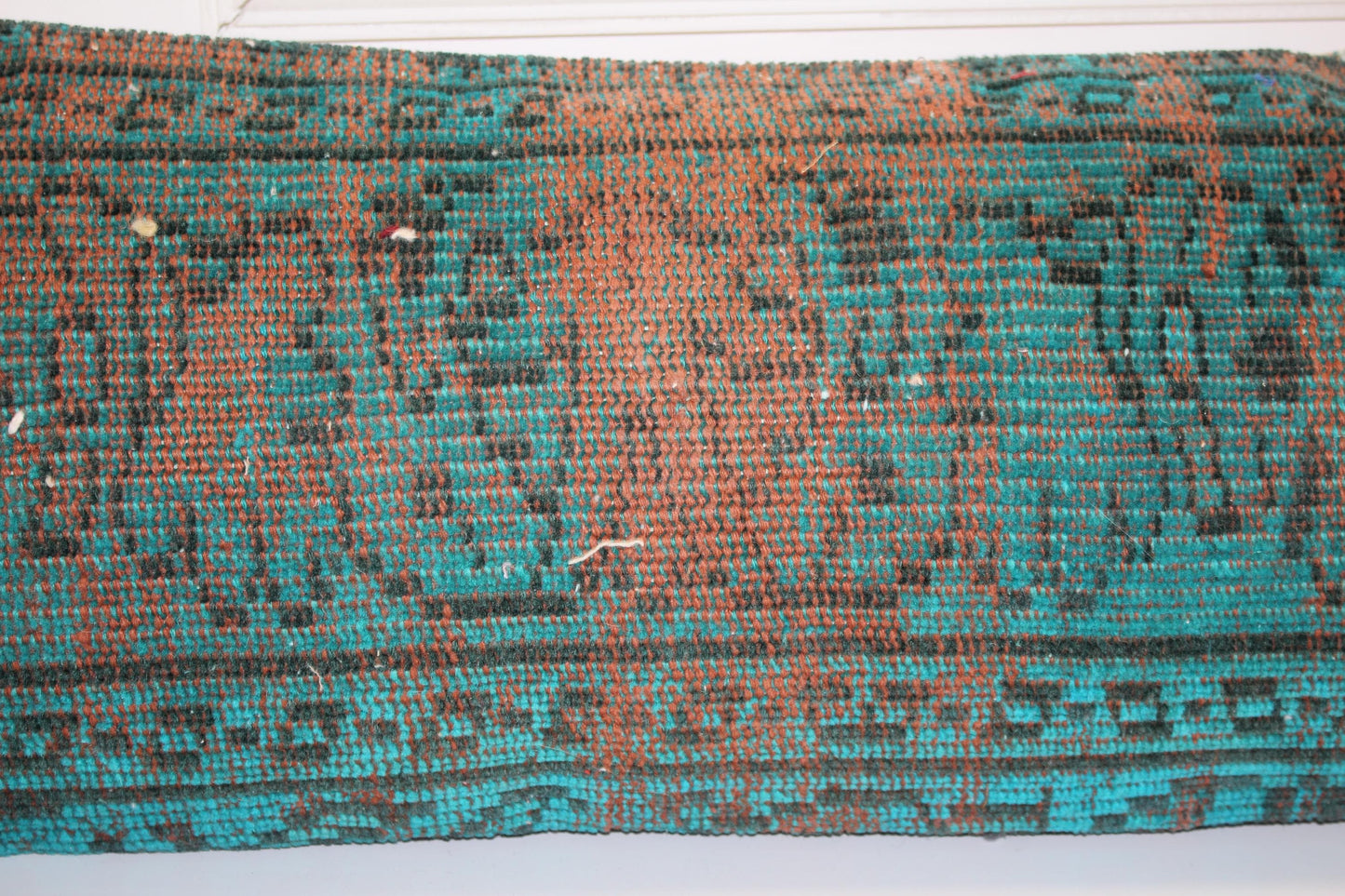 Turkish Rug Bench Pillow 12x48, Turquoise Kilim Lumbar Cushion Boho Entryway Bench Decor