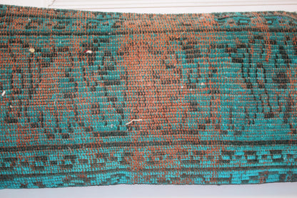 Turkish Rug Bench Pillow 12x48, Turquoise Kilim Lumbar Cushion Boho Entryway Bench Decor