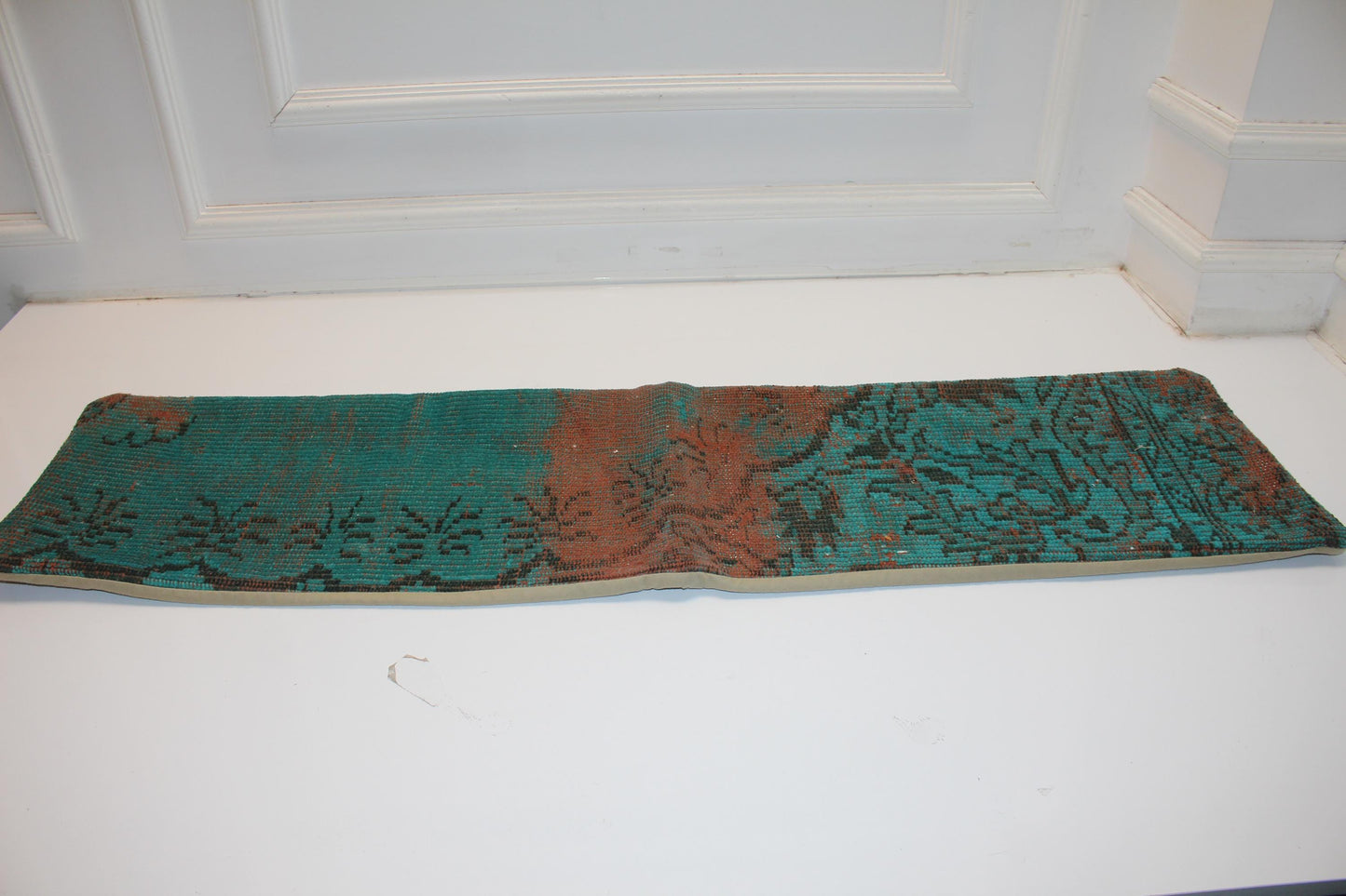 Vintage Turkish Kilim Bench Pillow, Boho Tribal Lumbar Cushion (12x48)