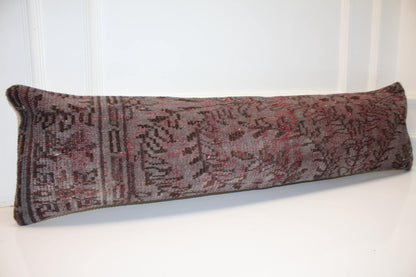Distressed Vintage Turkish Rug Bench Pillow , Burgundy Taupe Lumbar Cushion12X48