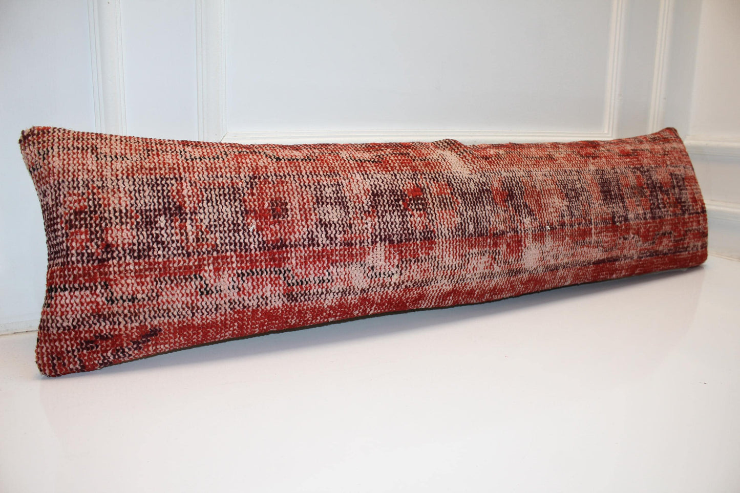 Terracotta Pulse Long Bench Pillow 12x48, Abstract Woven Anatolian Textile
