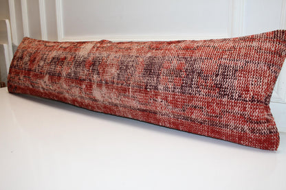 Terracotta Pulse Long Bench Pillow 12x48, Abstract Woven Anatolian Textile