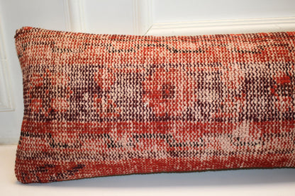 Terracotta Pulse Long Bench Pillow 12x48, Abstract Woven Anatolian Textile