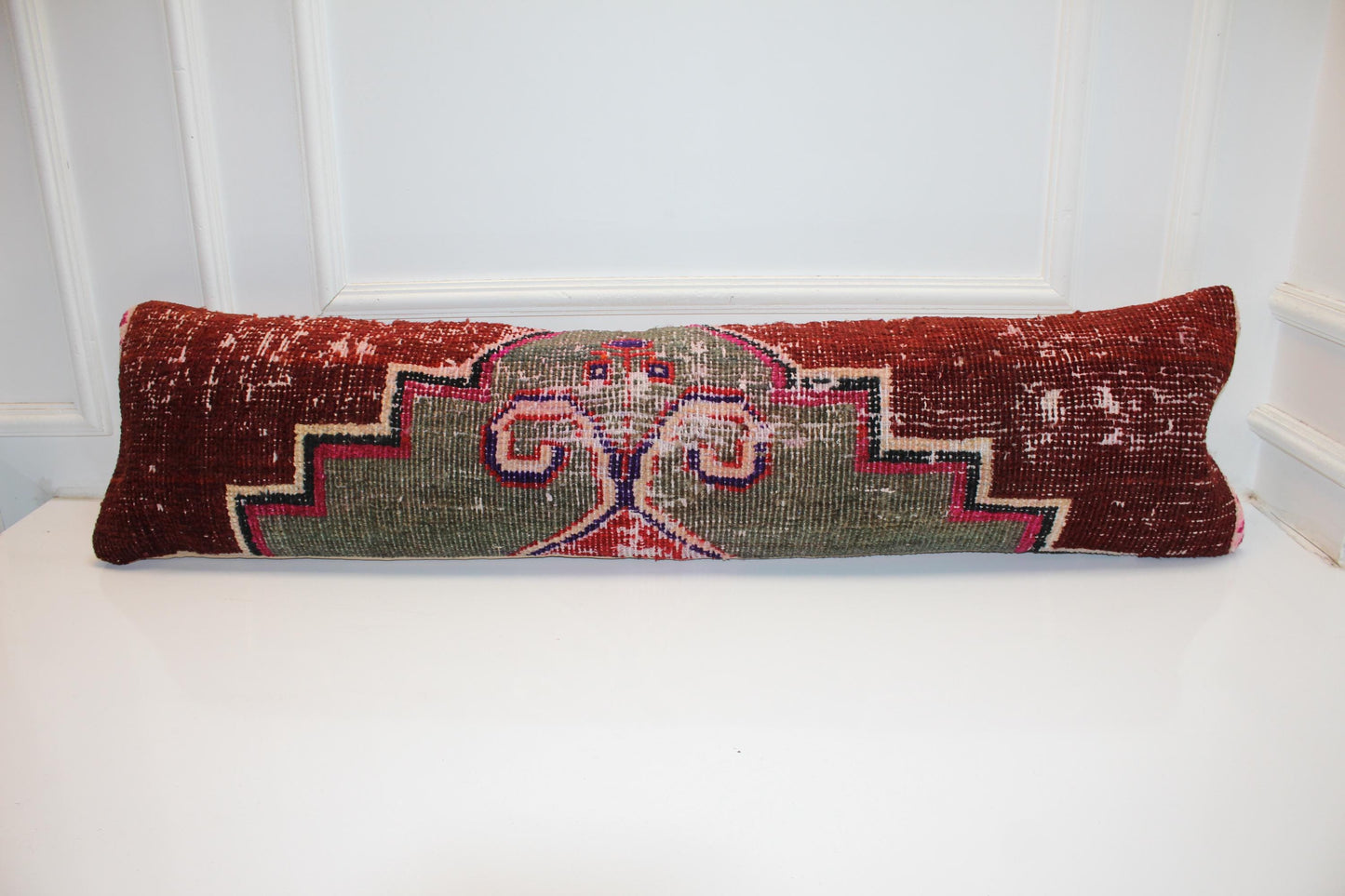 Nomadic Crest Statement Bench Pillow 12x48, Bold Anatolian Motif Textile