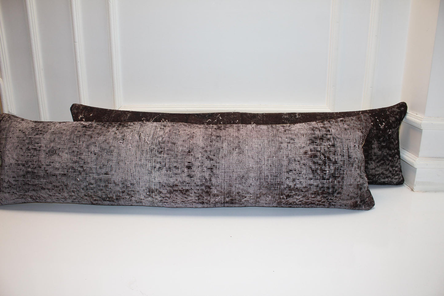 Monochrome Duo Bench Pillow set of 2 12x48, Black & Ivory Vintage Textile Pair