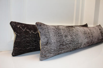 Monochrome Duo Bench Pillow set of 2 12x48, Black & Ivory Vintage Textile Pair