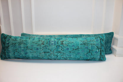 Aqua Horizon Bench Pillow Set 12x48, Coastal Blue Vintage Textile Duo