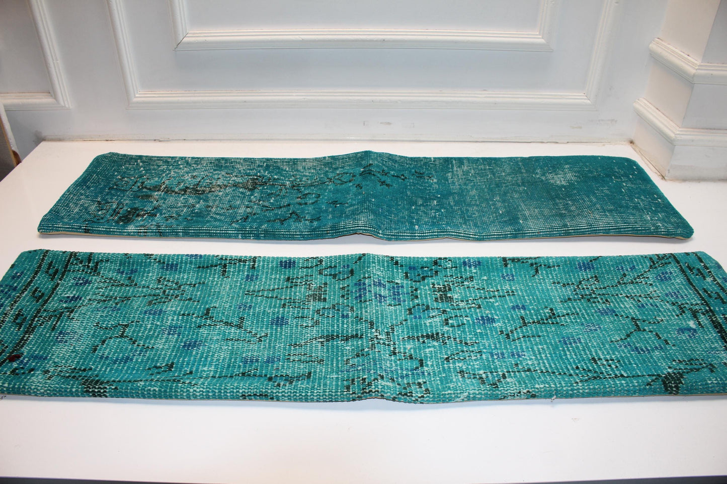 Aqua Horizon Bench Pillow Set 12x48, Coastal Blue Vintage Textile Duo