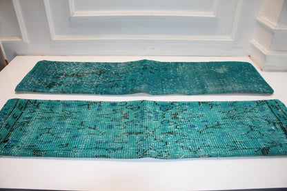 Aqua Horizon Bench Pillow Set 12x48, Coastal Blue Vintage Textile Duo