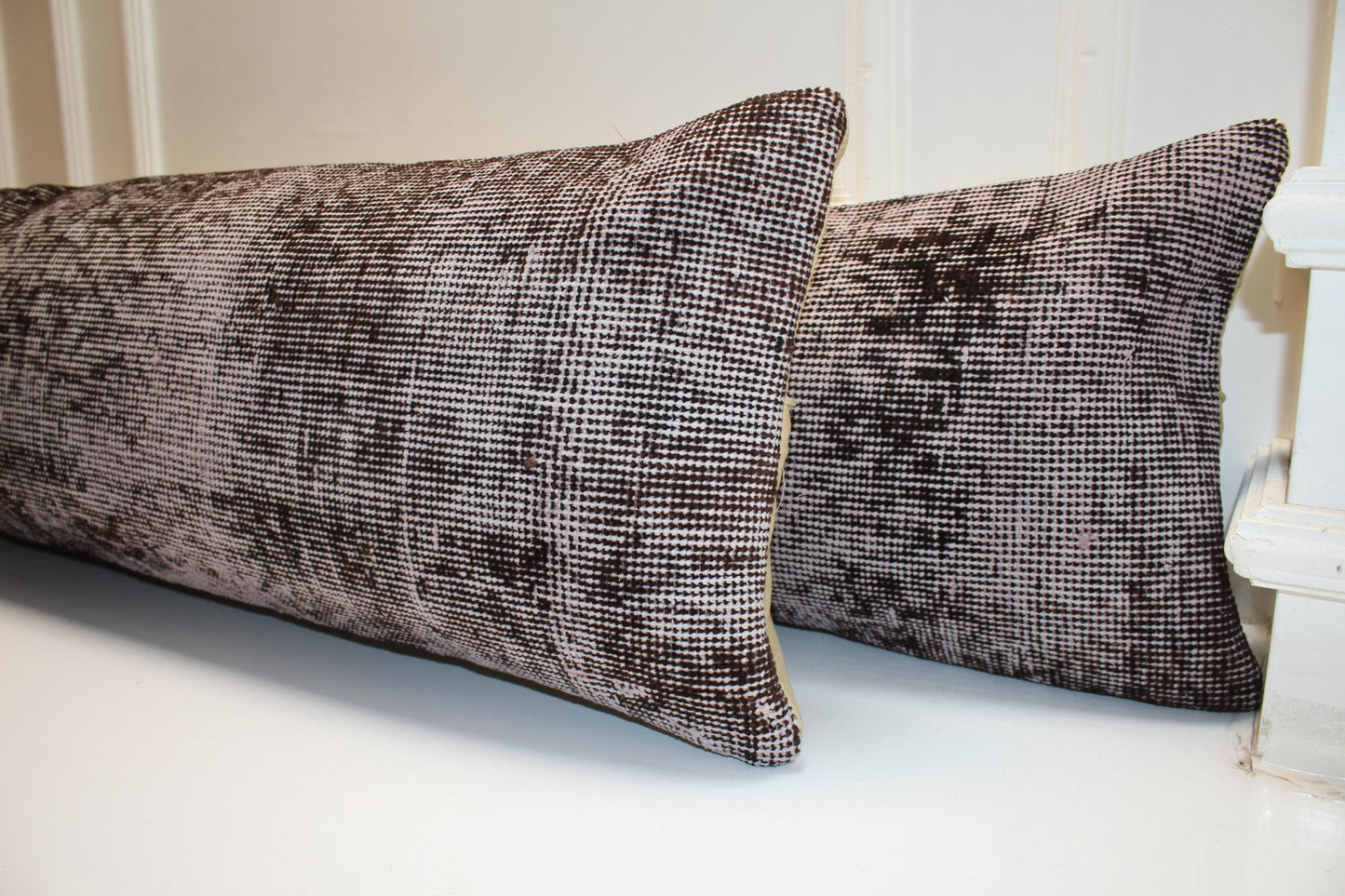Noir Contrast Bench Pillow Set 12x48, Black & Ash Vintage Textile Duo