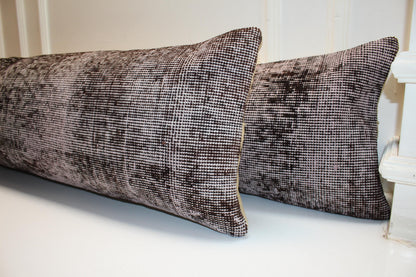 Noir Contrast Bench Pillow Set 12x48, Black & Ash Vintage Textile Duo