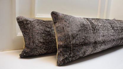 Noir Contrast Bench Pillow Set 12x48, Black & Ash Vintage Textile Duo