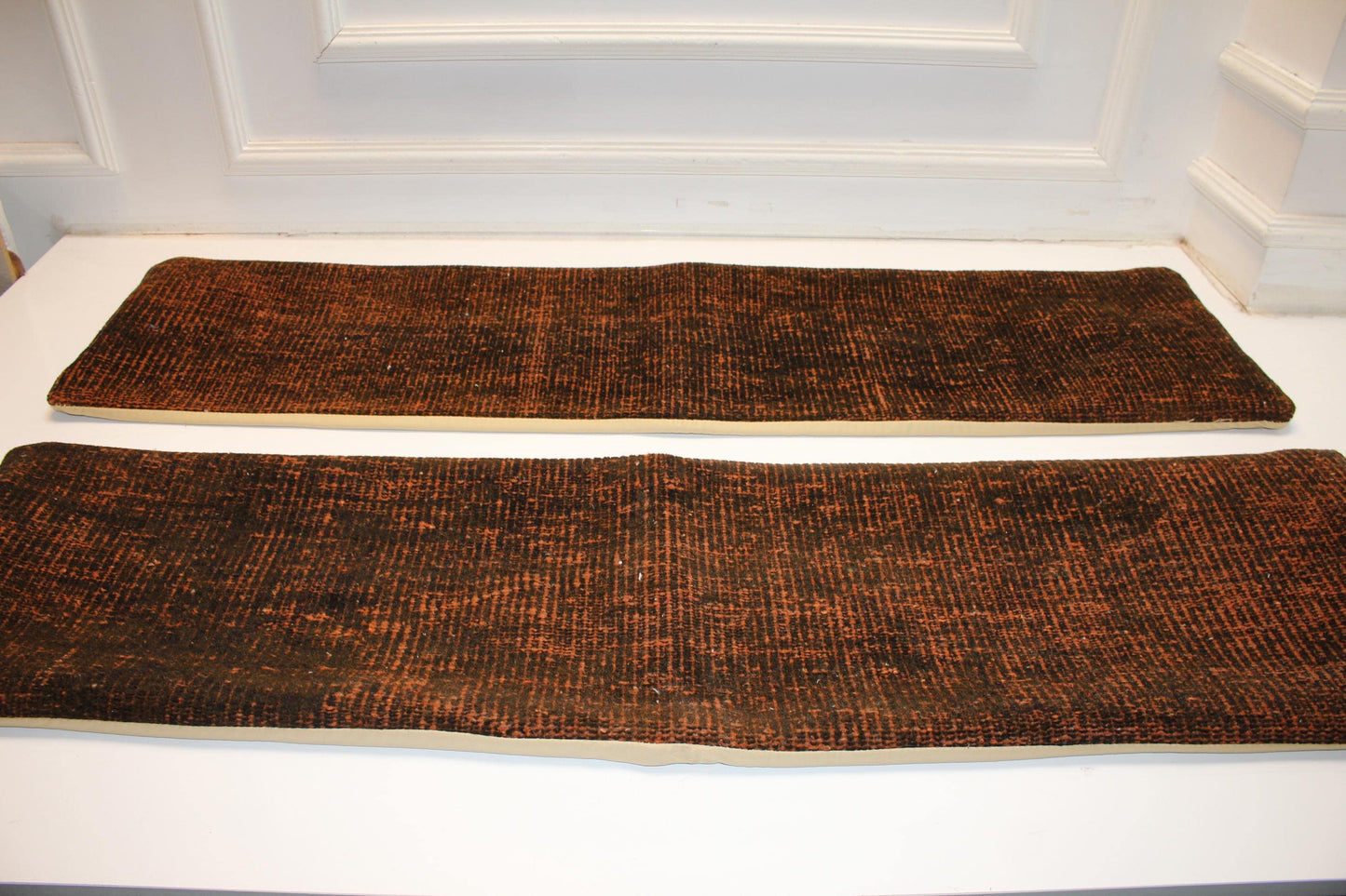 Burnt Copper Bench Pillow Set 12x48, Rich Textured Vintage Textile Duo