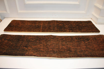 Burnt Copper Bench Pillow Set 12x48, Rich Textured Vintage Textile Duo
