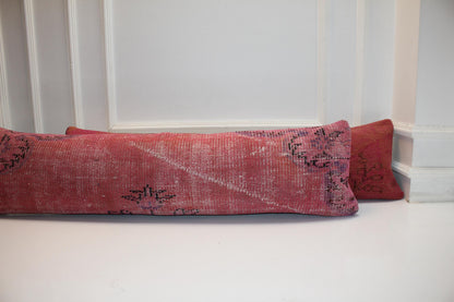 Blush Pop Bench Pillow Set 12x48, Pink Vintage Textile Duo, Extra Long Lumbar Cushions