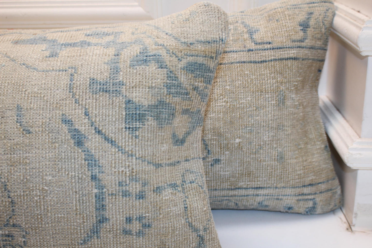 Seaside Calm Bench Pillow Set 12x48, Soft Sand & Ocean Blue Vintage Textile Duo