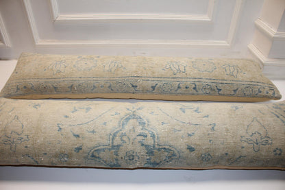 Seaside Calm Bench Pillow Set 12x48, Soft Sand & Ocean Blue Vintage Textile Duo
