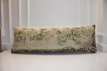 Vintage Turkish Kilim Bench Pillow Cover, Floral Lumbar Accent Cushion (16X48)