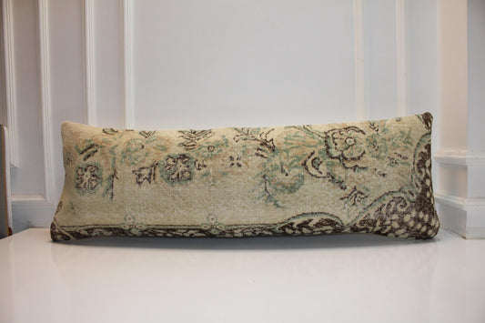 Vintage Turkish Kilim Bench Pillow Cover, Floral Lumbar Accent Cushion (16X48)