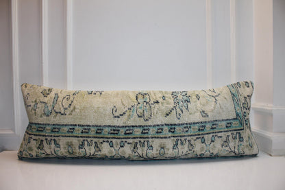 Vintage Turkish Kilim Bench Pillow Cover, Beige Turquoise Lumbar Cushion, 16x48 Anatolian Style