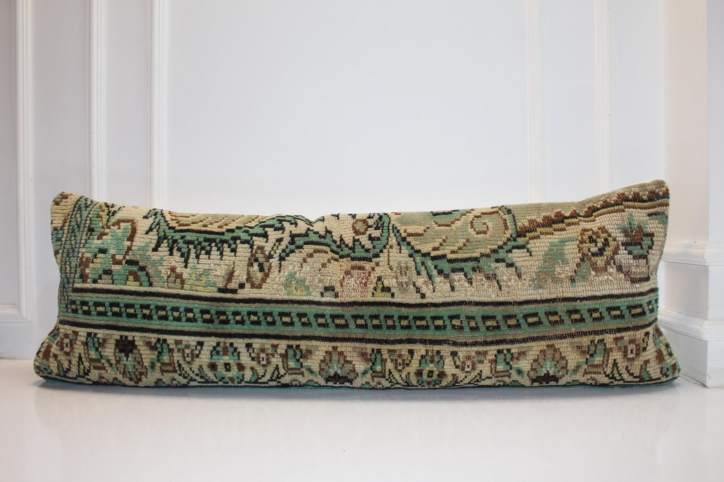 Vintage Turkish Kilim Lumbar Pillow Cover, Boho Bench Cushion 16x48