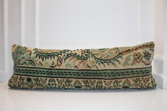 Vintage Turkish Kilim Lumbar Pillow Cover, Boho Bench Cushion 16x48
