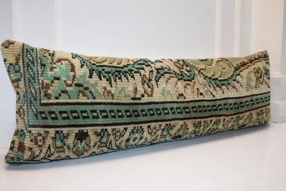 Vintage Turkish Kilim Lumbar Pillow Cover, Boho Bench Cushion 16x48