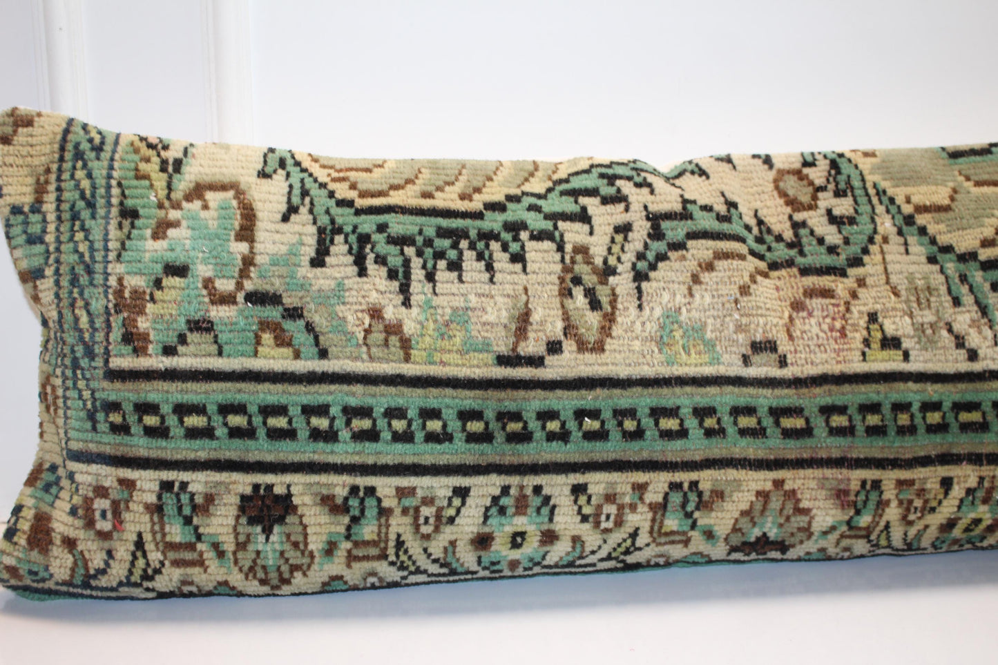 Vintage Turkish Kilim Lumbar Pillow Cover, Boho Bench Cushion 16x48