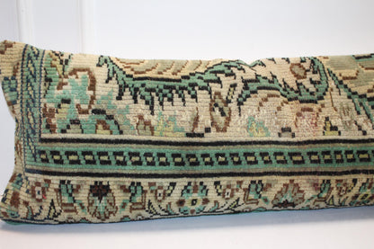 Vintage Turkish Kilim Lumbar Pillow Cover, Boho Bench Cushion 16x48