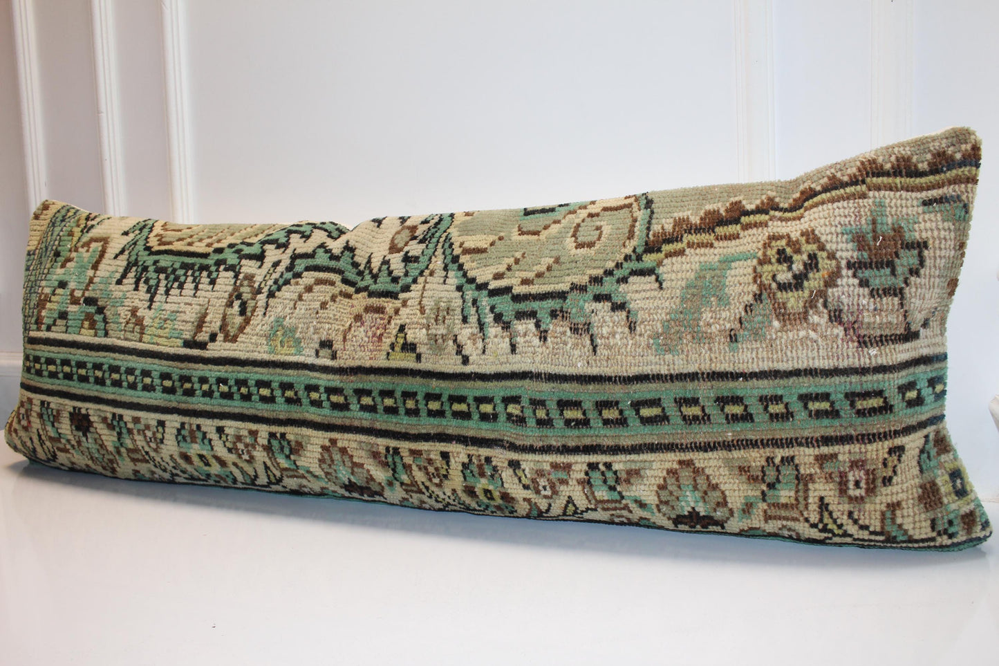 Vintage Turkish Kilim Lumbar Pillow Cover, Boho Bench Cushion 16x48
