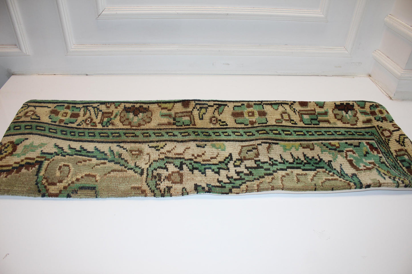 Vintage Turkish Kilim Bench Pillow Cover, 16x48 Lumbar Cushion, Forest Green Tribal