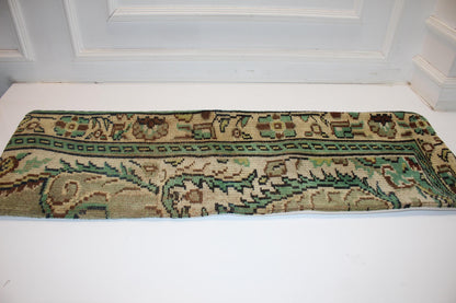 Vintage Turkish Kilim Bench Pillow Cover, 16x48 Lumbar Cushion, Forest Green Tribal