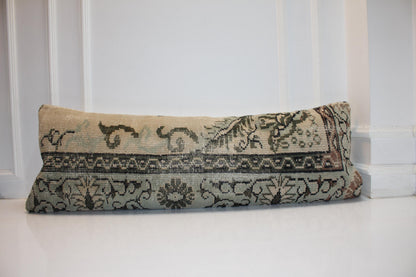 Vintage Turkish Kilim Lumbar Pillow Cover, 16x48 Inch Bench Cushion, Boho Anatolian Beige Olive