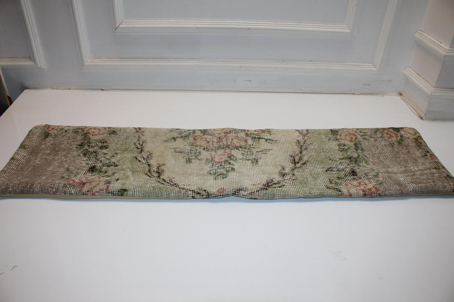 Vintage Turkish Kilim Bench Pillow Cover, Pastel Floral Lumbar Cushion (12x48 inches)