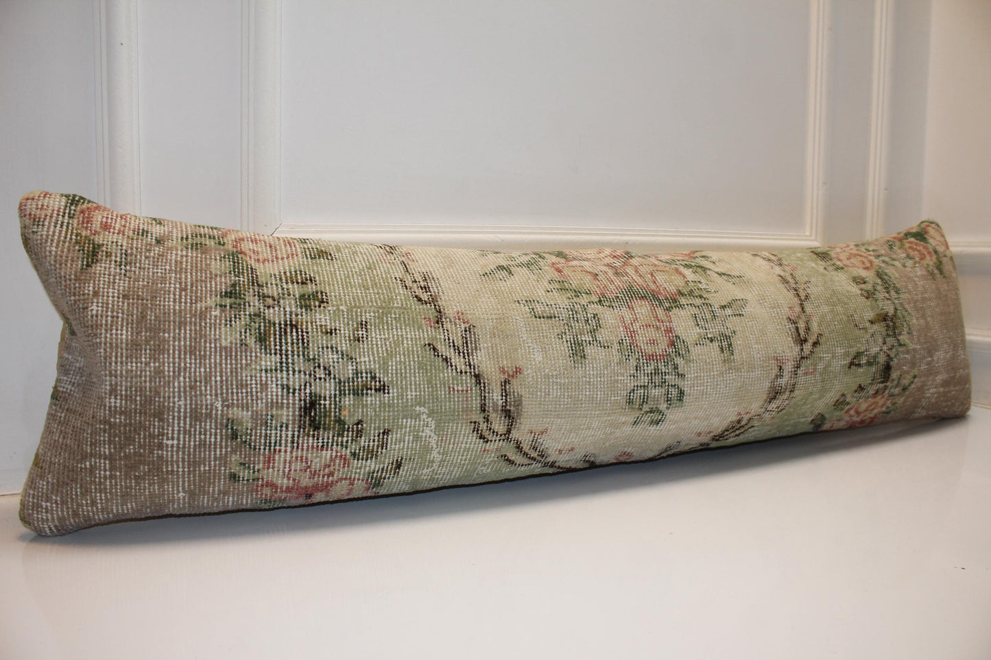 Vintage Turkish Kilim Bench Pillow Cover, Pastel Floral Lumbar Cushion (12x48 inches)