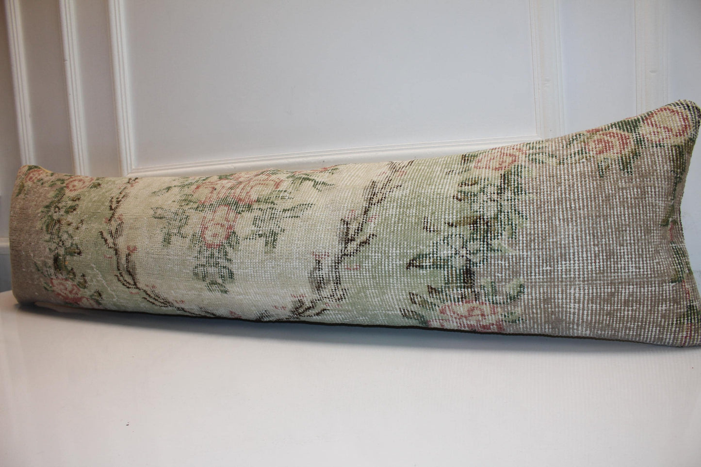 Vintage Turkish Kilim Bench Pillow Cover, Pastel Floral Lumbar Cushion (12x48 inches)