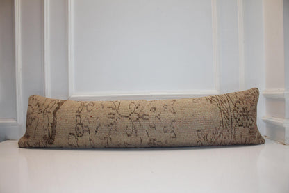 Desert Tone Vintage Rug Bench Pillow 12x48, Sand Beige Lumbar Cushion