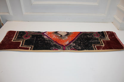 Bold Tribal Kilim Bench Pillow 12x48, Black Rust Vintage Rug Lumbar Cushion