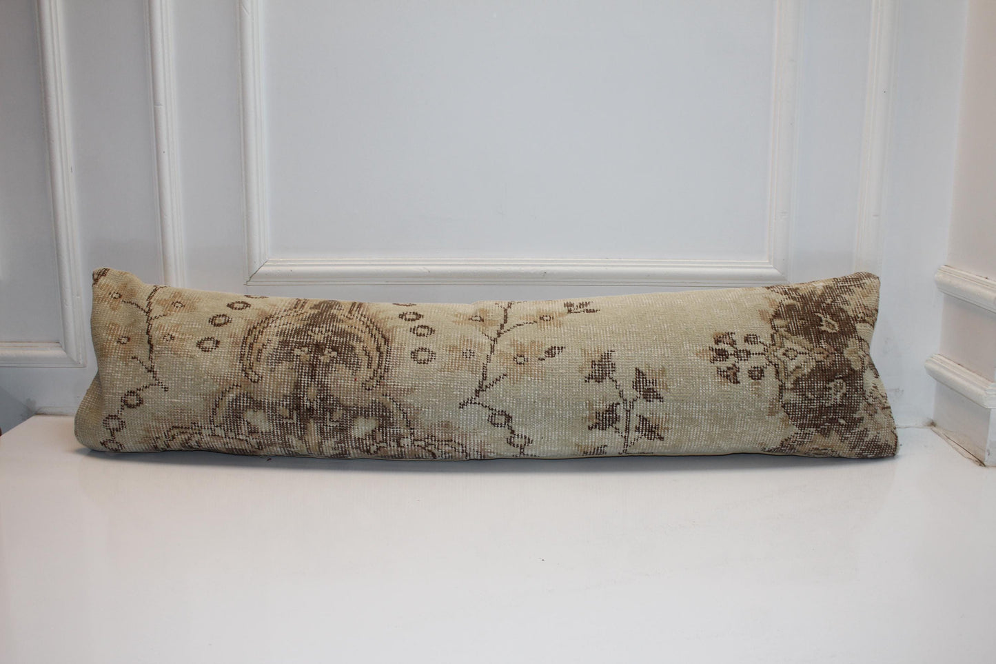 Neutral Vintage Anatolian Bench Pillow 12x48, Soft Beige Pattern Lumbar Cushion